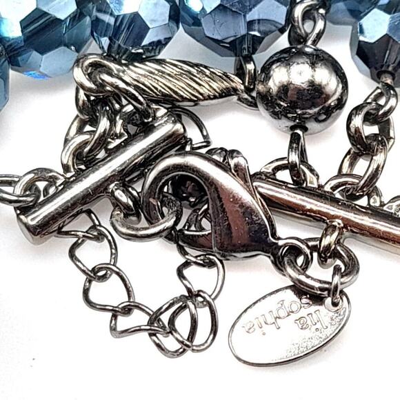 Lia Sophia Blue Beaded Gunmetal Gray Necklace, Three Strands, 21 1/2 Inches - Picture 11 of 13